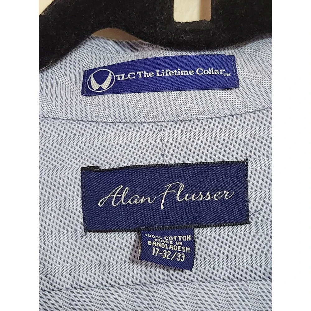 Alan Flusser Blue Button Down Shirt Mens Size 17 32/33 Long Sleeve Business Work